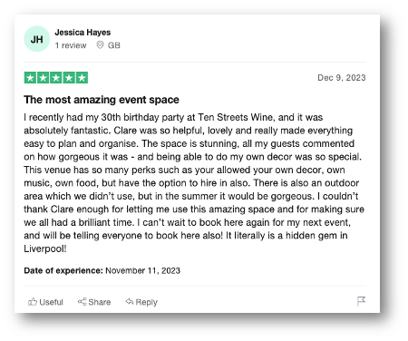 Liverpool Birthday Event Hire Testimonial 7