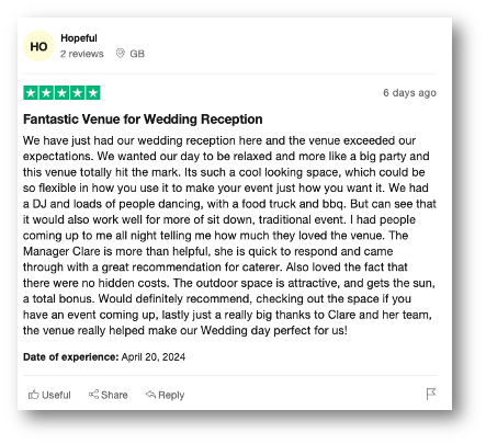 Liverpool Wedding Venue Hire - Testimonial