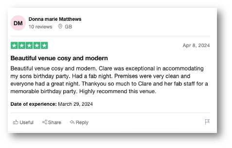 Liverpool Birthday Event Hire Testimonial 1